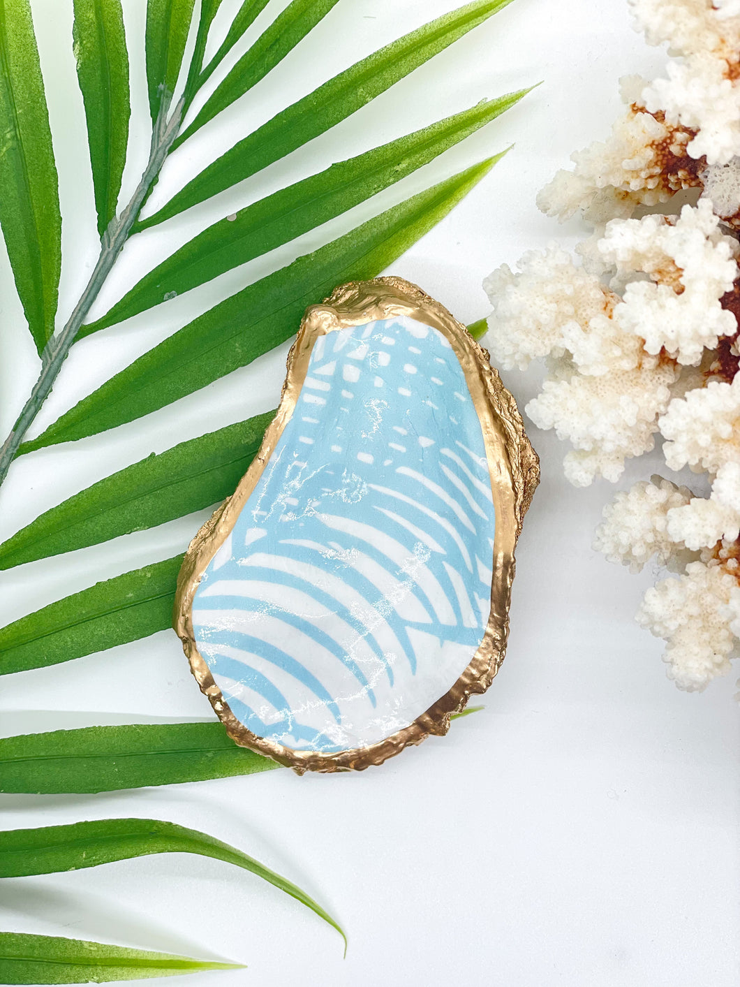 Baby Blue Palm Fronds Oyster Trinket Dish