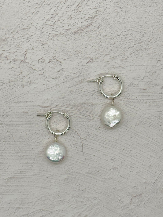 Charlotte Coin Pearl Huggie Earrings