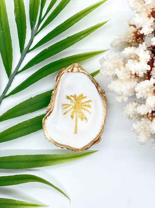 Gold Palm Tree Oyster Jewelry Dish