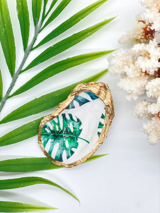 Watercolor Monstera Oyster Jewelry Dish