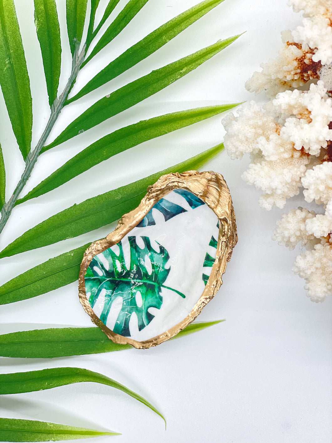 Watercolor Monstera Oyster Trinket Dish