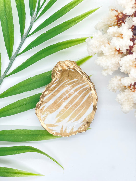 Tan Palm Fronds Oyster Jewelry Dish