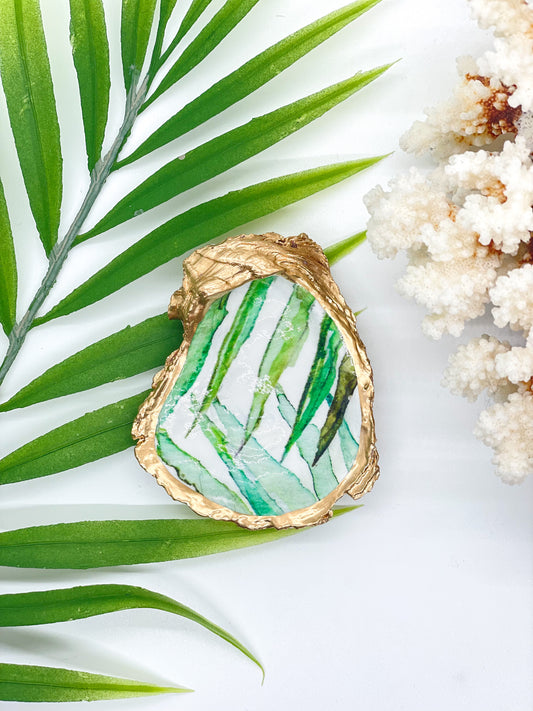 Watercolor Palm Fronds Oyster Jewelry Dish