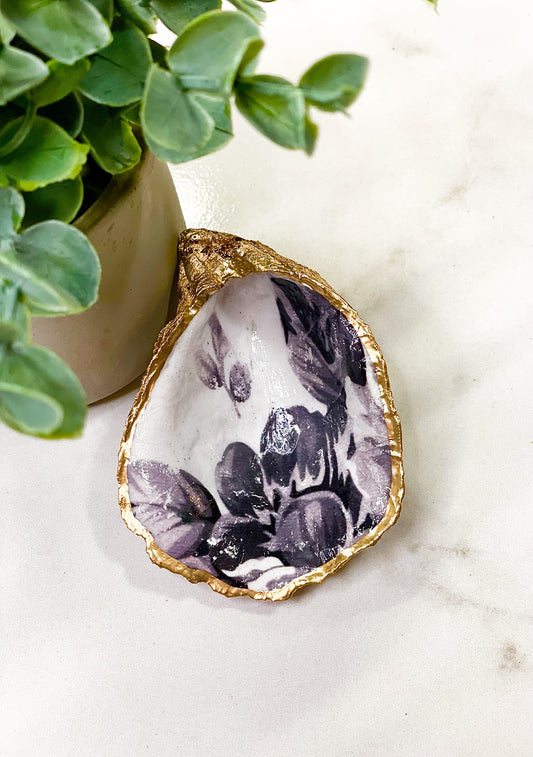 Black and White Flowers Oyster Jewelry Dish