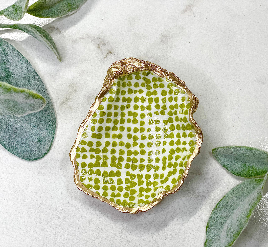 Green Dots Oyster Trinket Dish