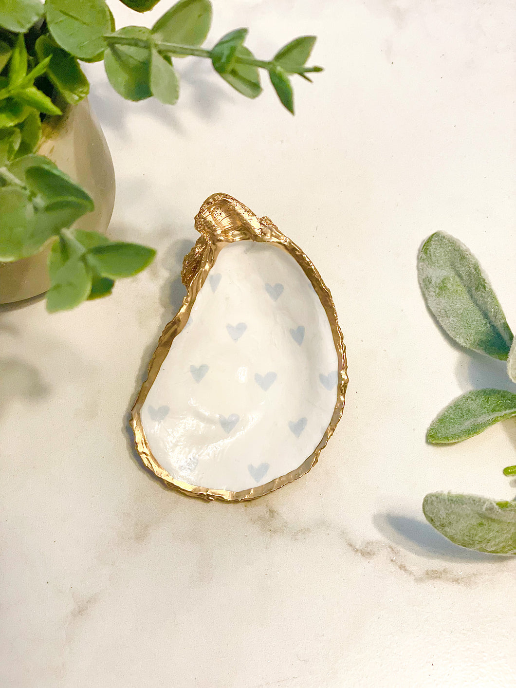 Baby Blue Hearts Oyster Trinket Dish