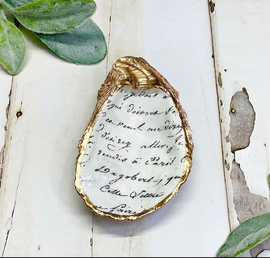 French Script Oyster Jewelry Dish