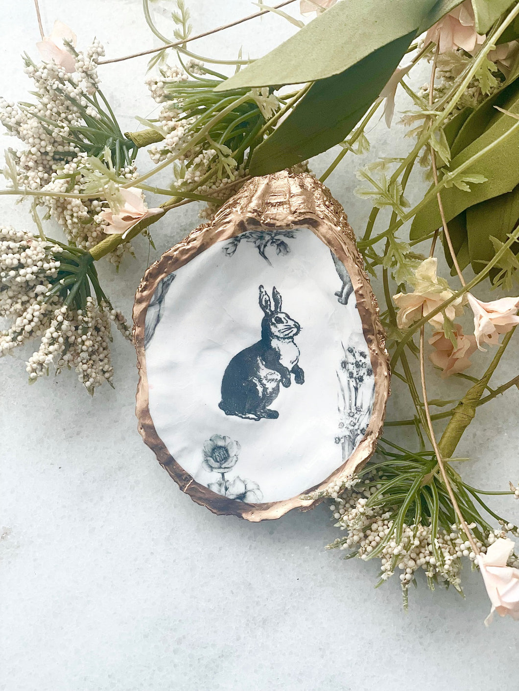 Black and White Bunny Oyster Trinket Dish