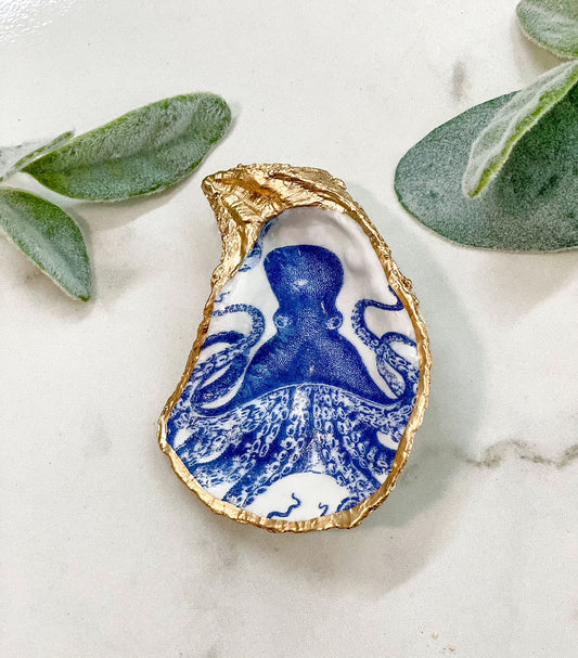 Blue Octopus Oyster Jewelry Dish