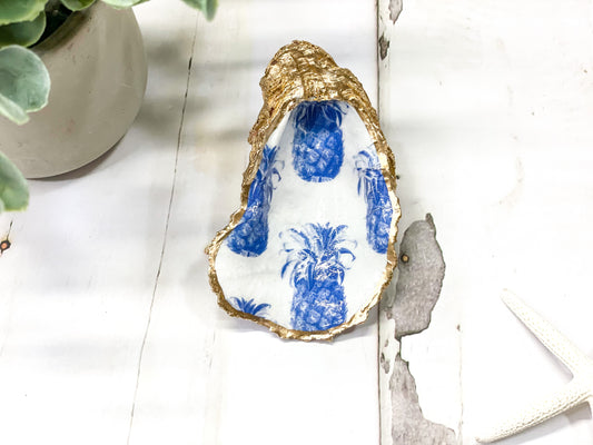 Blue Pineapple Oyster Jewelry Dish