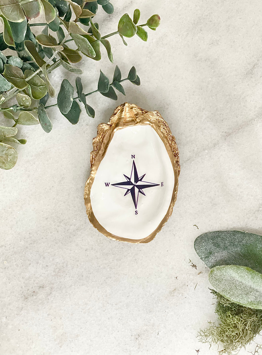 Navy Compass Rose Oyster Trinket Dish