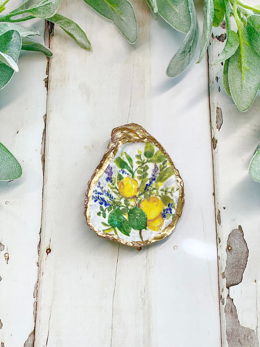 Lemon and Lavender Oyster Jewelry Dish