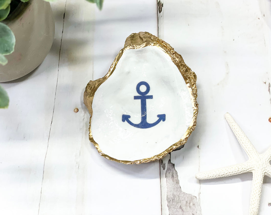 Navy Anchor Oyster Trinket Dish