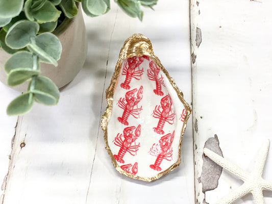 Red Lobsters Oyster Jewelry Dish