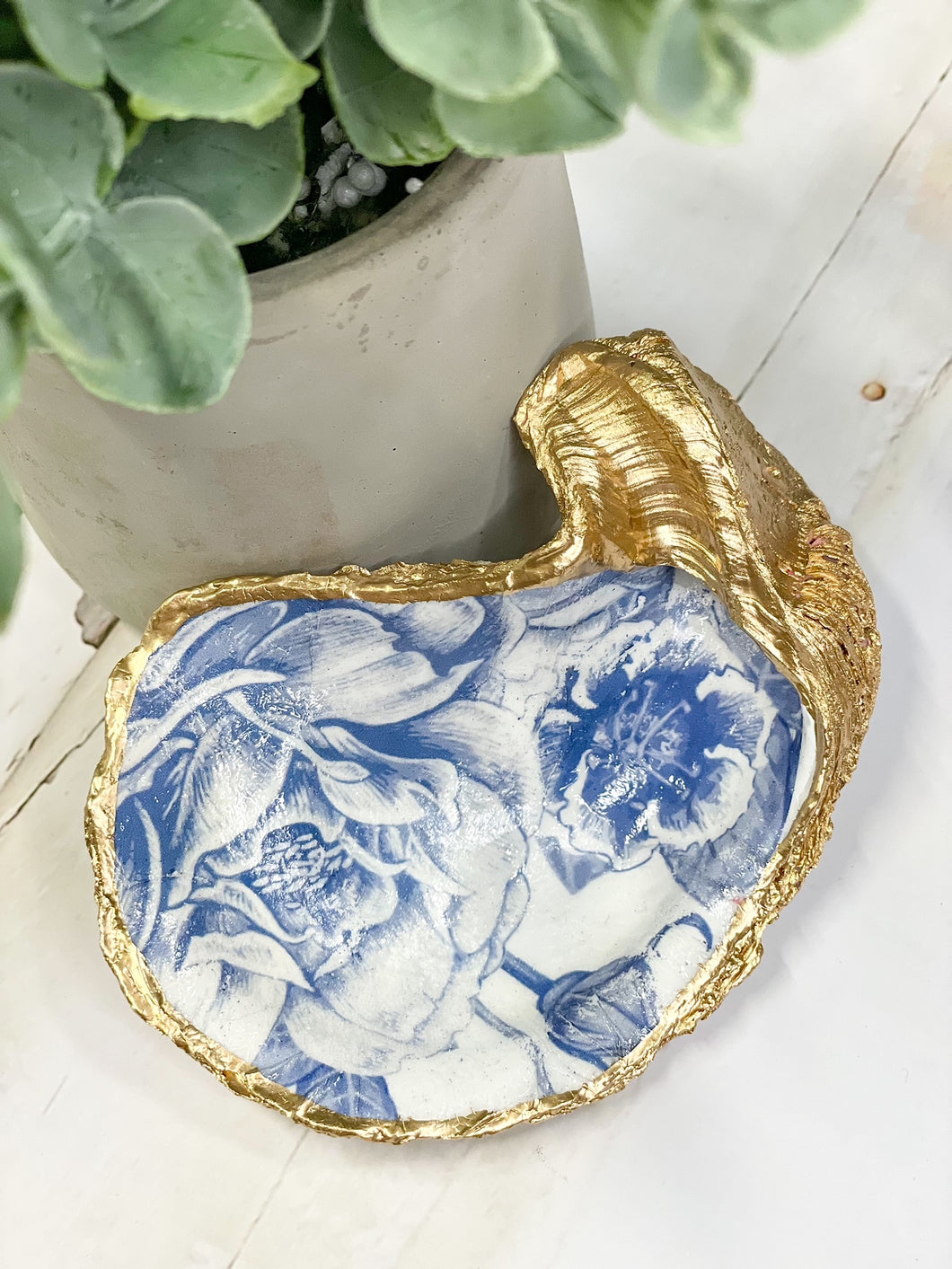 Vintage Blue Flowers Oyster Trinket Dish